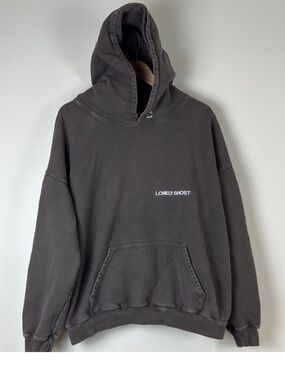 Lonely Ghost Grey Pullover Hoodie Soft Cotton Blend Faded Grey Size 2XL